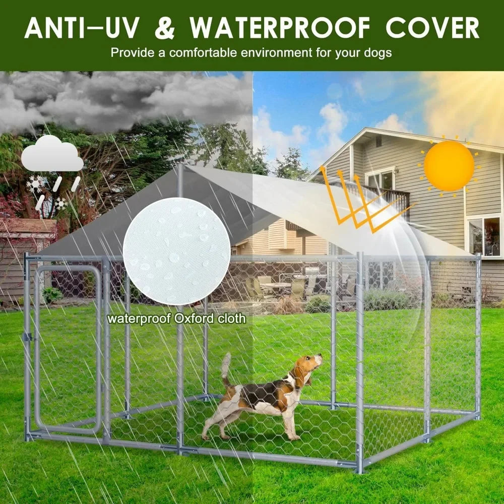 Outdoor Large Dog Kennel Enclosure with Roof - Heavy Duty Dog Kennel House Mesh Big Pet Cage Pen Playpen with Steel Galvanized
