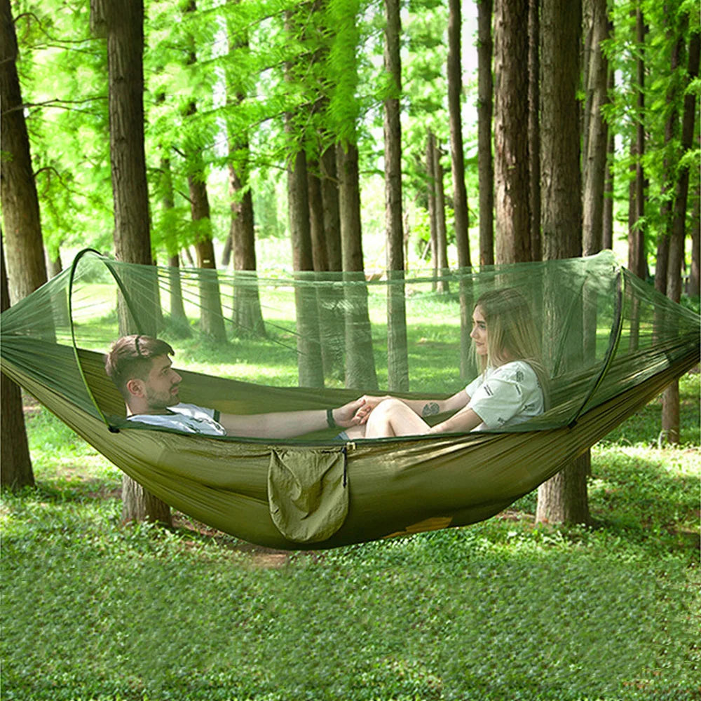 Lightweight Camping Hammock with Net 210T Nylon Single Hammock 300kg Load Capacity for Outside Hiking Backpack Travel Backyard