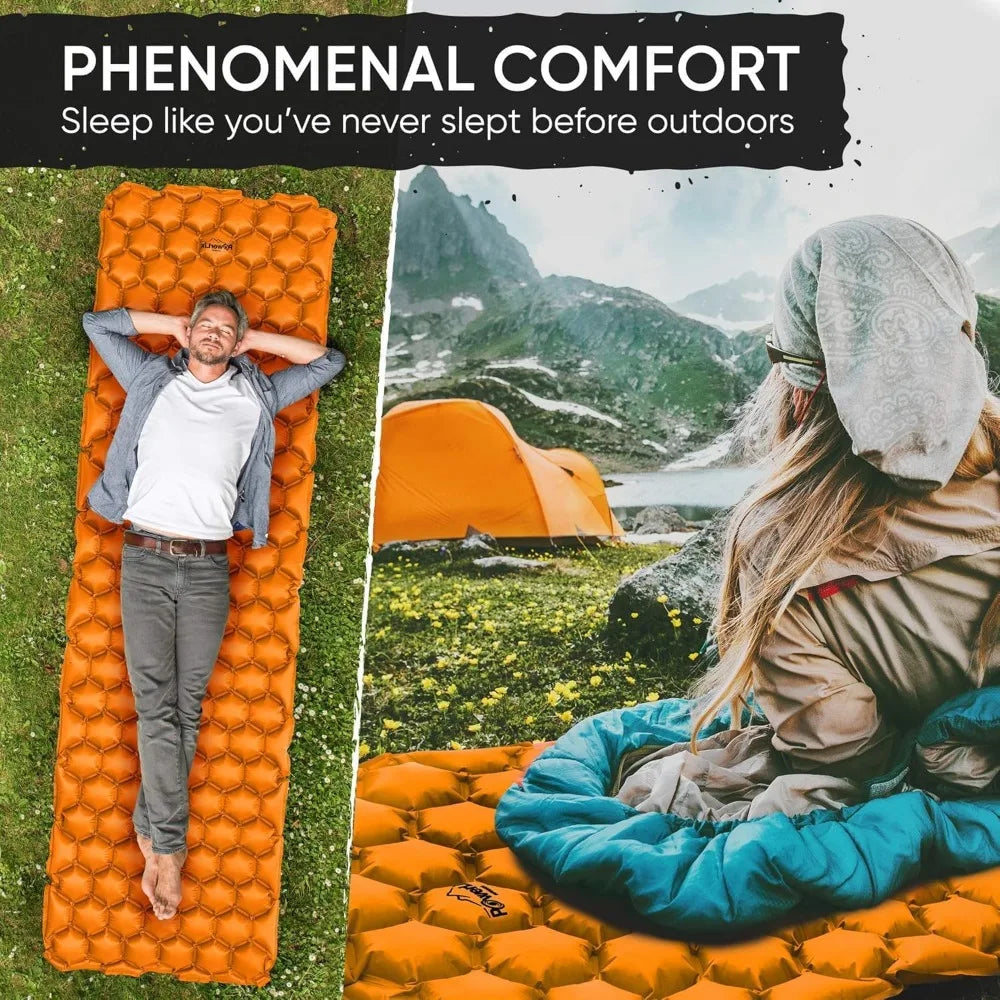 2 Pack Sleeping Pad for Camping, Ultralight Inflatable Sleeping Mat, Compact Lightweight Self Inflating Camping Air Mattress fo