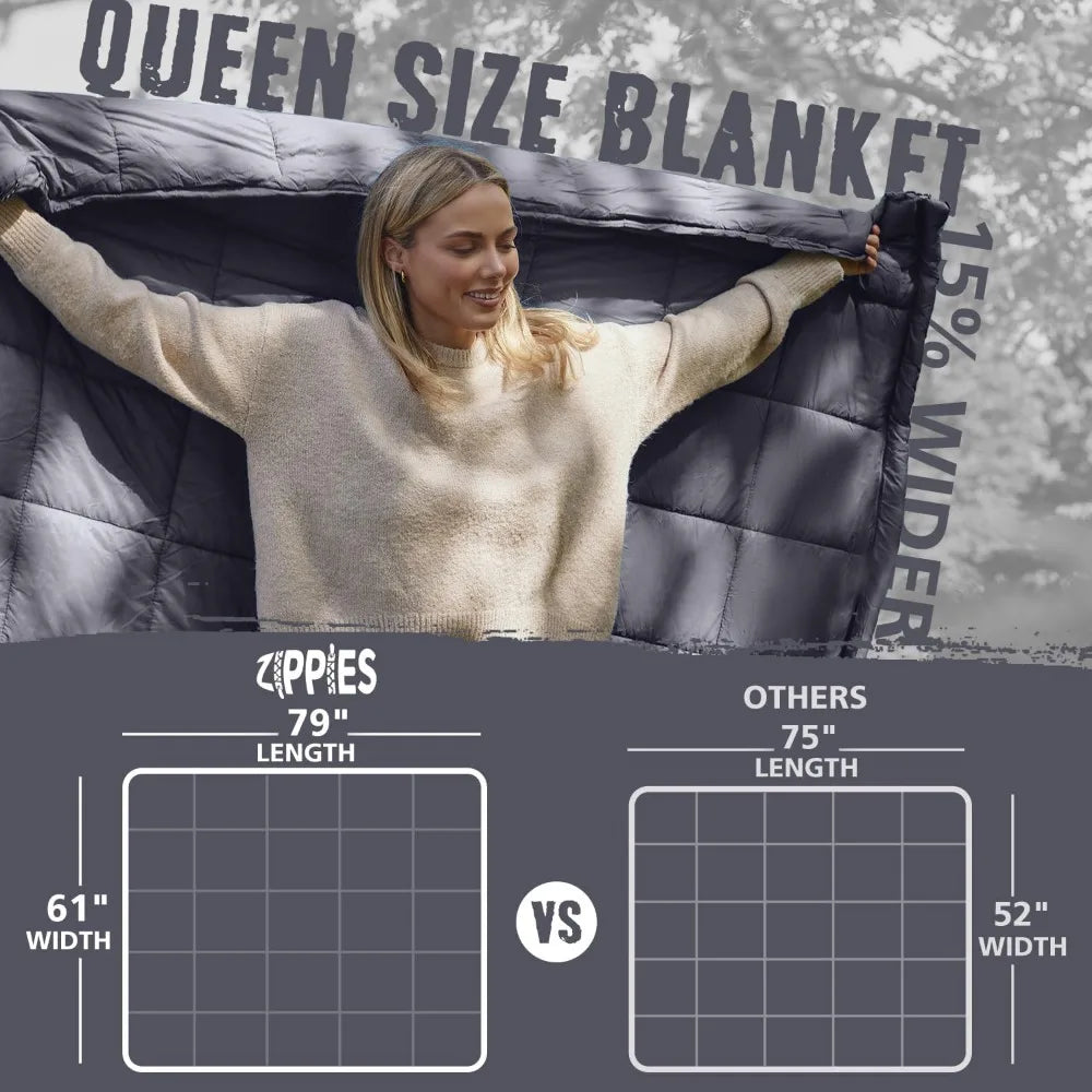 3M Thinsulate Insulation Puffy Camping Blanket for Cold Weather, Queen Size Warm Camping Quilt with Zipper, Waterproof Outdoor S