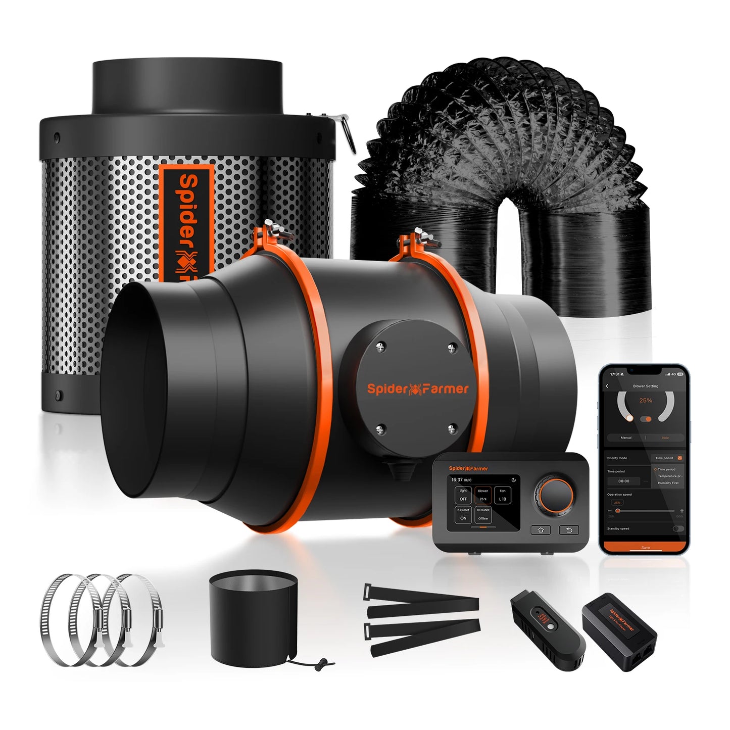 2025 Spider Farmer 4Inch/6Inch Inline Fan Combo Ventilation System With GGS Controller for Grow Tent Kits