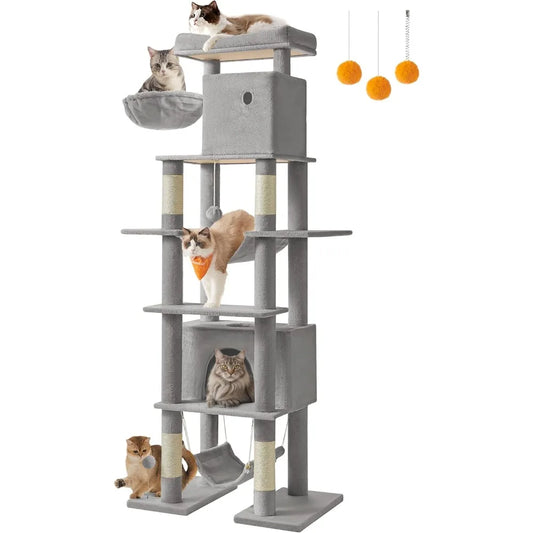 Cat Tree, 79.1 Inch Tall Cat Tower for Indoor Cats, Multi-Level Large Cat Condo with 4 Scratching Posts, 2 Hammocks