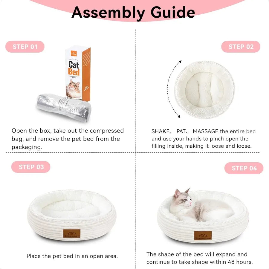 20in Cream Round Cat Dog Bed Gift for Large Medium Small Dogs Cats hine Washable Sleeping Sofa NonSlip Bottom Breathable Soft C