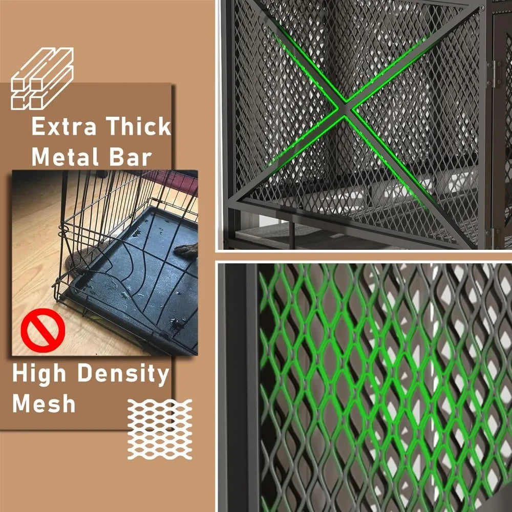 Dog Crate Furniture, Dog Kennel for Small Medium Large Breed, Heavy Duty 43" Large Corner Dog Crate, Indoor Pet Cage with Side D