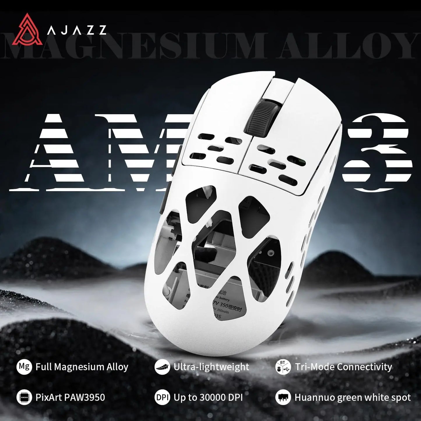 AJAZZAM3 Magnesium Alloy Mouse Lightweight Version PAW3950 Gaming Mouse Wireless Three Modes Black Mythology Transmission