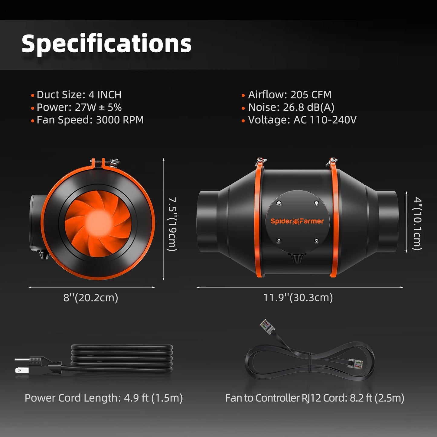 2025 Spider Farmer 4Inch/6Inch Inline Fan Combo Ventilation System With GGS Controller for Grow Tent Kits