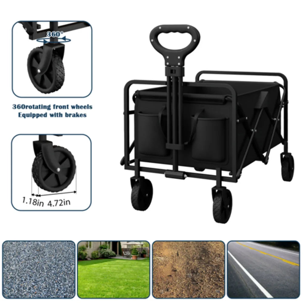 Foldable Garden Wagon Cart Portable Camping Trolley ,Outdoor Multi-function Foldable Carts Wagon for Beach or Shopping Utility