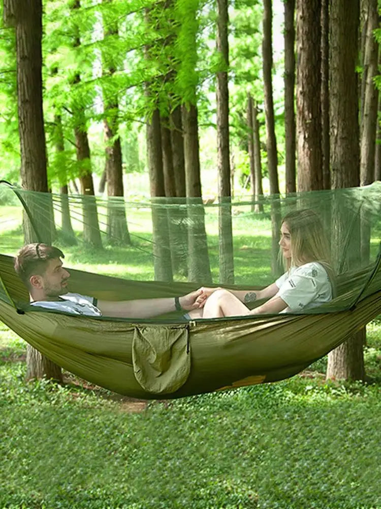 Lightweight Camping Hammock with Net 210T Nylon Single Hammock 300kg Load Capacity for Outside Hiking Backpack Travel Backyard