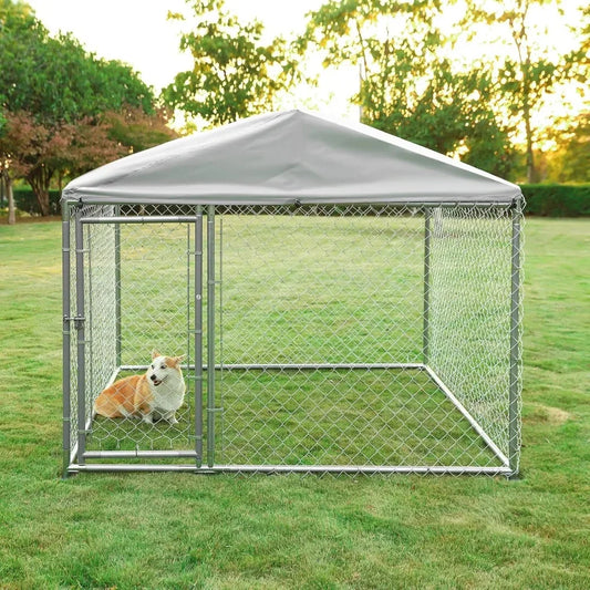Large Outdoor Dog Kennel, Heavy Duty Pet Fence Cage with Galvanized Chain Link, Outside Dog Run House Pet Enclosure