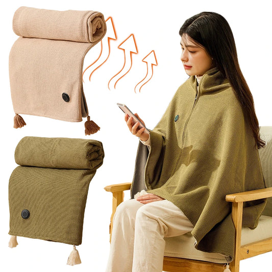 Wearable USB Heated Blanket Shawl 3 Heating Levels Heated Shawl Portable Body Warmer Blanket for Home Office