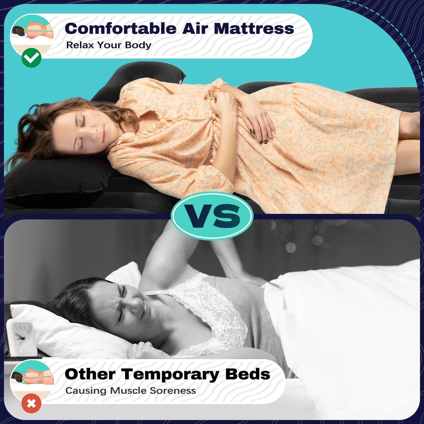Universal Foldable Inflatable Bed Portable Inflatable Mattress Set Car Back Seat Sleeping Flocking Air Bed Cushion w/Pump+Pillow