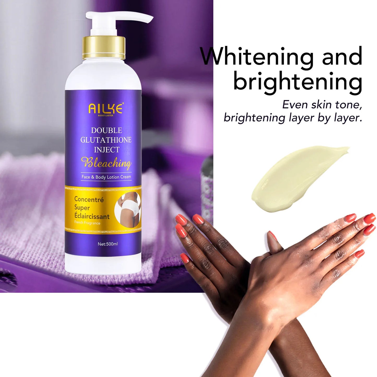 AILKE Reduce Melanin And Pigmentation Body Lotion, 24-Hour Moisturizing And Brightening Skin Tone, Huge Bottle With Pump 500ml