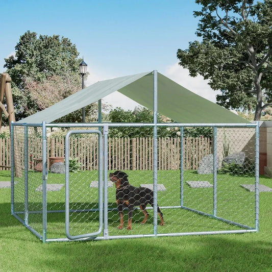 Outdoor Large Dog Kennel Enclosure with Roof - Heavy Duty Dog Kennel House Mesh Big Pet Cage Pen Playpen with Steel Galvanized