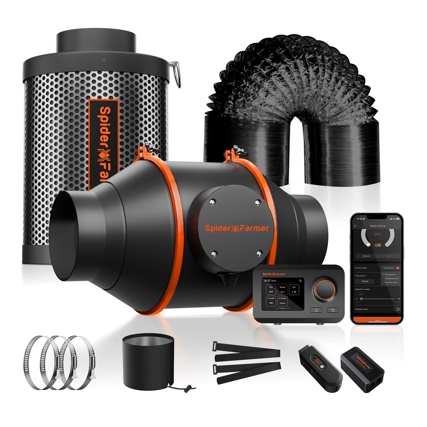 2025 Spider Farmer 4Inch/6Inch Inline Fan Combo Ventilation System With GGS Controller for Grow Tent Kits