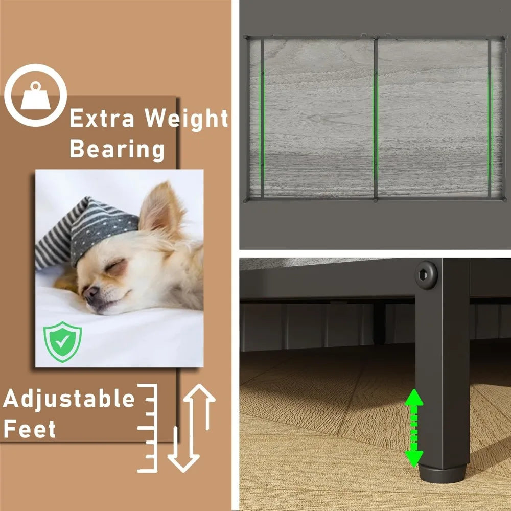 Dog Crate Furniture, Dog Kennel for Small Medium Large Breed, Heavy Duty 43" Large Corner Dog Crate, Indoor Pet Cage with Side D