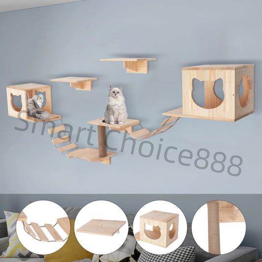 Cat Climbing Shelf Wall Mounted Cats Tree Tower Jumping Pet Furniture Multi-Level Cat Climbing Tower For Indoor Cats