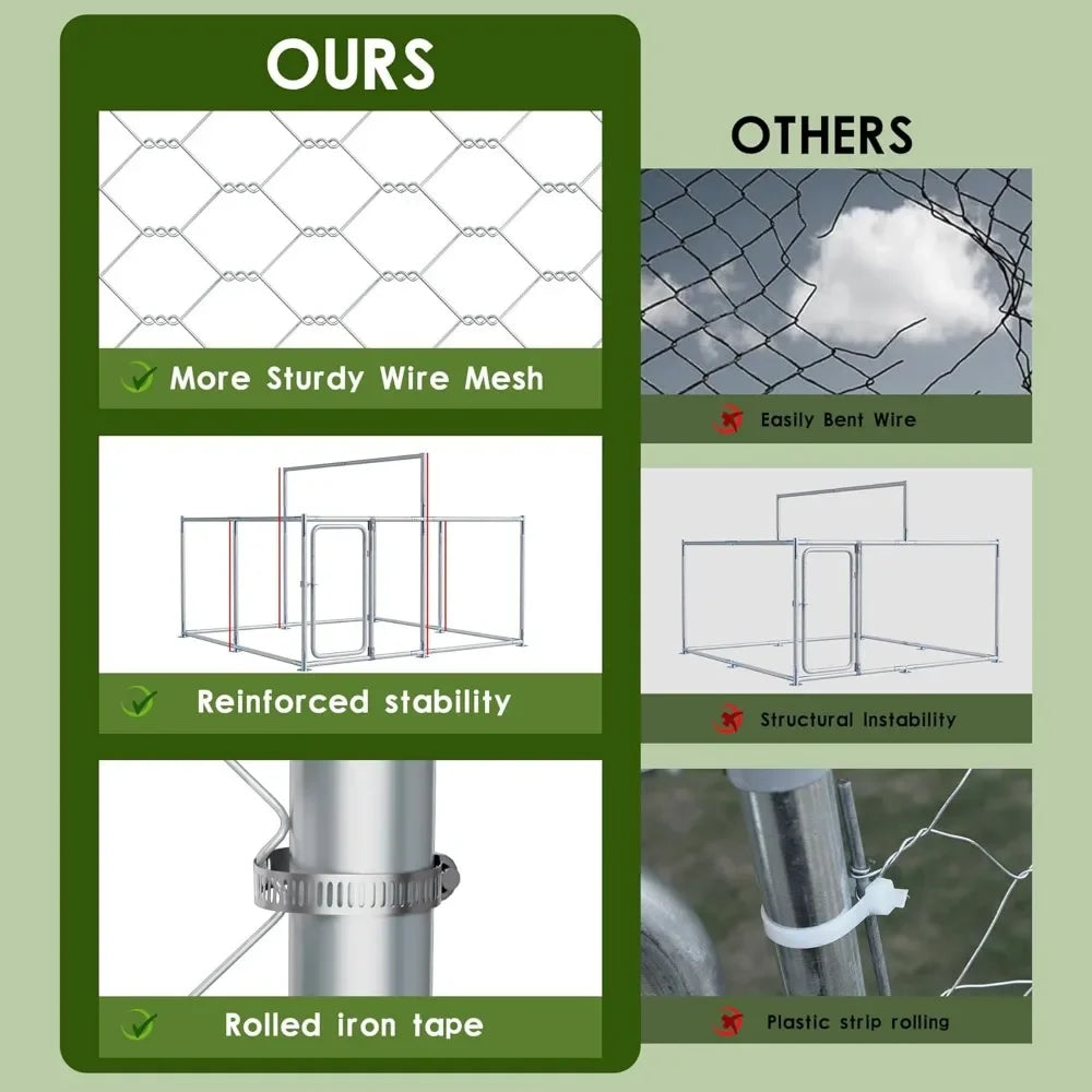 Outdoor Large Dog Kennel Enclosure with Roof - Heavy Duty Dog Kennel House Mesh Big Pet Cage Pen Playpen with Steel Galvanized
