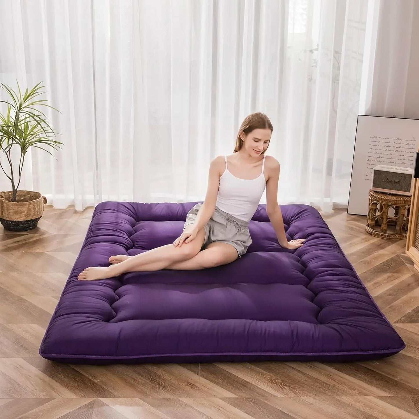 Japanese Floor Mattress Futon Mattress, Thicken Tatami Mat Sleeping Pad Foldable Roll Up Mattress Boys Girls Dormitory Mattress