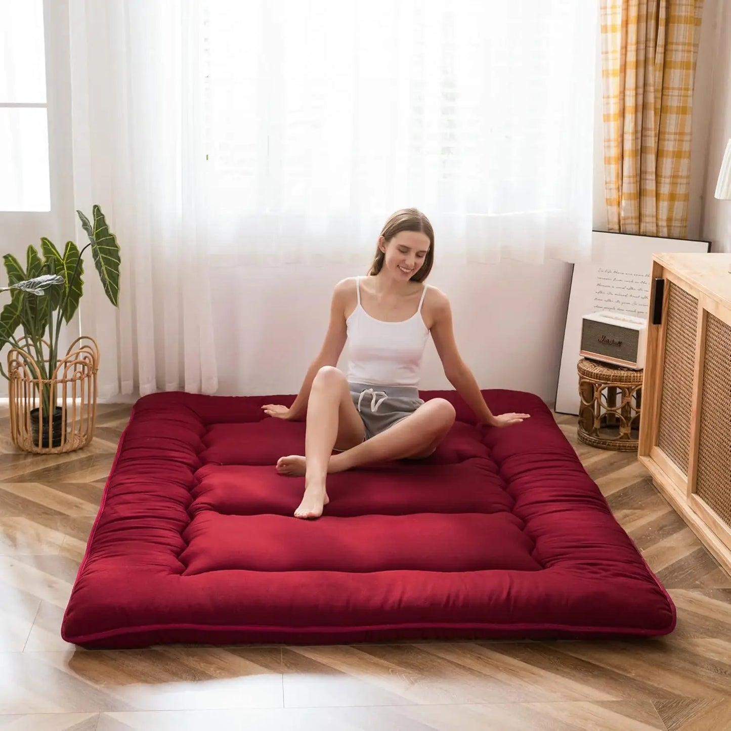 Japanese Floor Mattress Futon Mattress, Thicken Tatami Mat Sleeping Pad Foldable Roll Up Mattress Boys Girls Dormitory Mattress