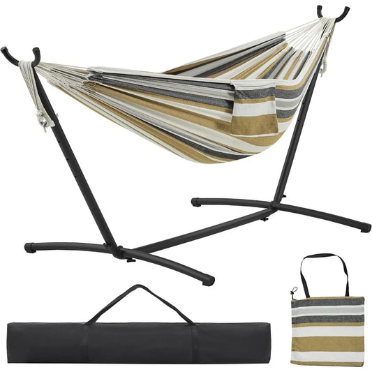 Yaheetech Double Hammock w/Stand, 2-People Hammock & Stand Set w/Storage Bag & Carrying Bag, Outdoor/Indoor Heavy-Duty Portable