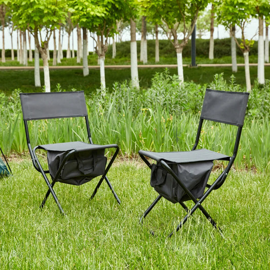 2-piece Folding Outdoor Chair with Storage Bag Steel Pipe Frame 280lbs Capacity Anti-slip Feet for Camping Picnics Fishing