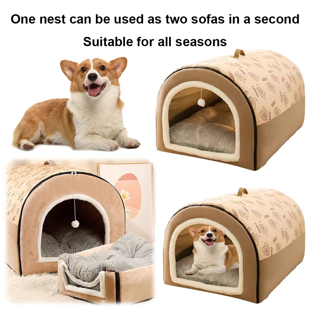 Dogs Bed Nest Detachable Plush Cotton Puppy Shelter Washable Soft Tent Dog House Comfortable Cat House Nest for Medium Dogs Cats