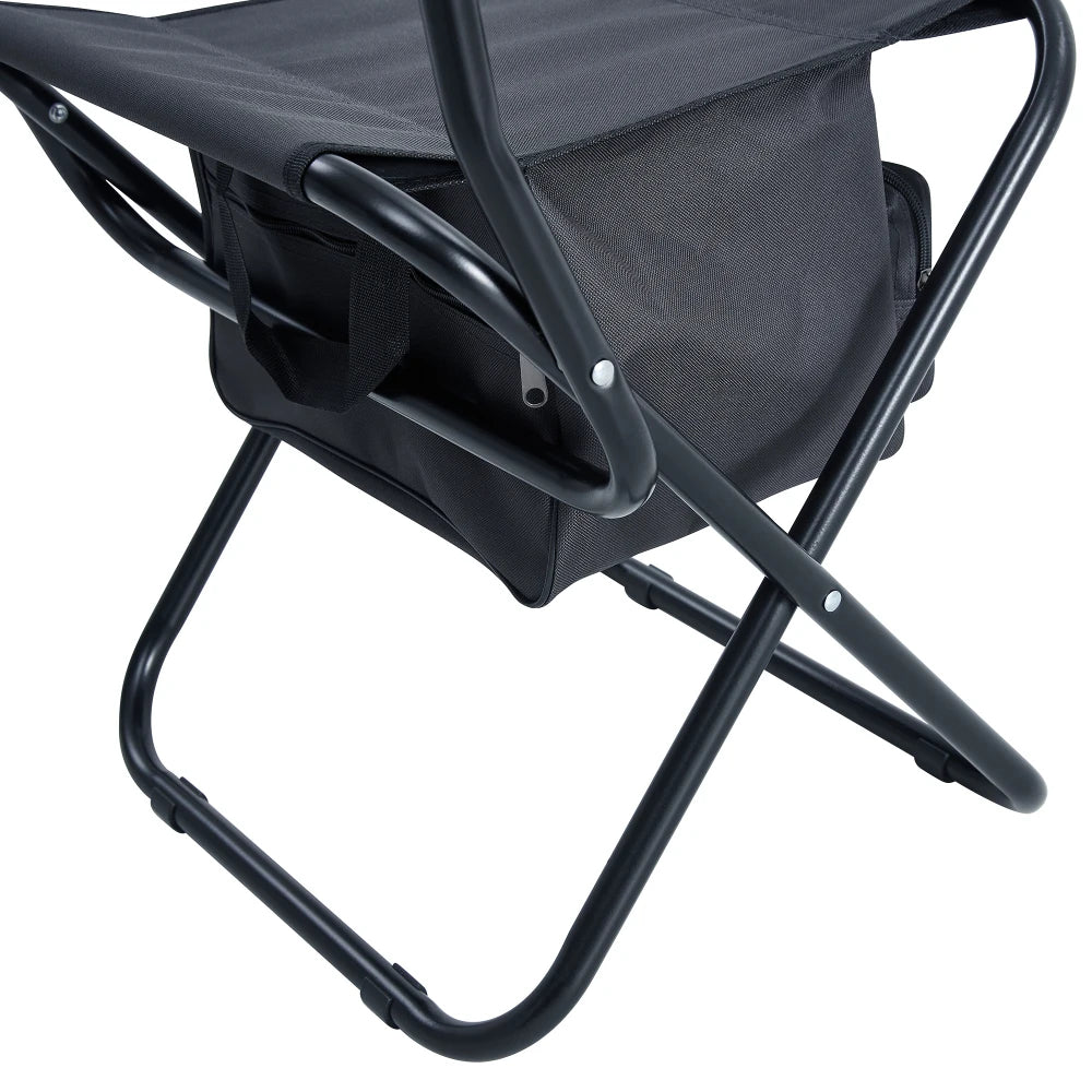 2-piece Folding Outdoor Chair with Storage Bag Steel Pipe Frame 280lbs Capacity Anti-slip Feet for Camping Picnics Fishing