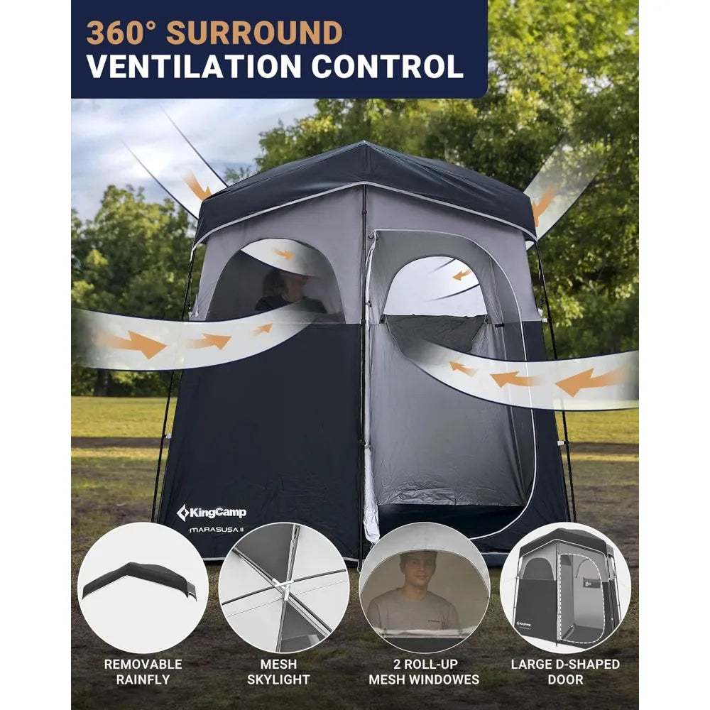 Camping Shower Tent, Portable Outdoor Privacy Toilet & Changing Tent Windproof & Waterproof Easy Setup 1 or 2 Room Shelter with