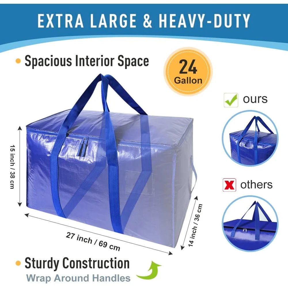 Extra Large Moving Storage Bags Heavy Duty Tote Zippered Organizer Durable Carrying Handles Perfect Travel Clothing Bedding Toys