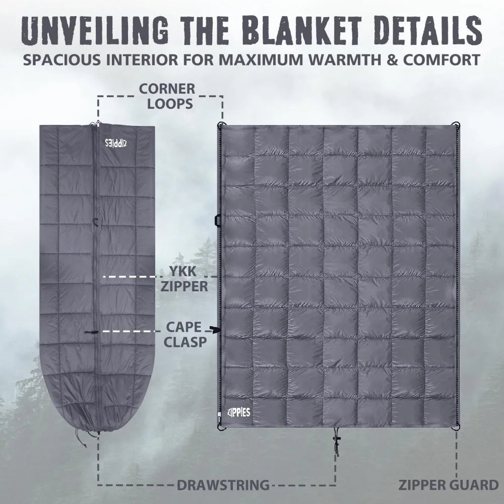 3M Thinsulate Insulation Puffy Camping Blanket for Cold Weather, Queen Size Warm Camping Quilt with Zipper, Waterproof Outdoor S