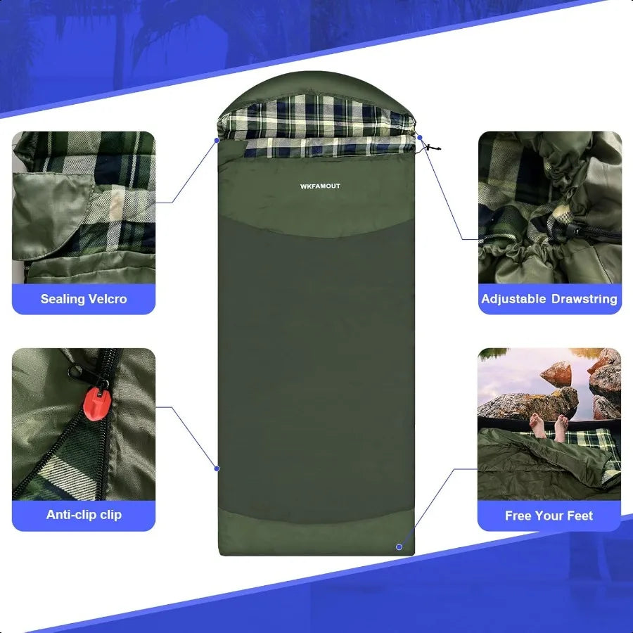 Backpacking Flannel Sleeping Bag Lightweight for Adults Hiking Ultralight Compact Sleeping Bag Portable Warm Weather Summer wit