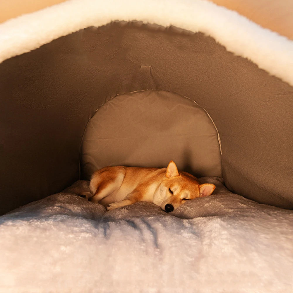 Dogs Bed Nest Detachable Plush Cotton Puppy Shelter Washable Soft Tent Dog House Comfortable Cat House Nest for Medium Dogs Cats