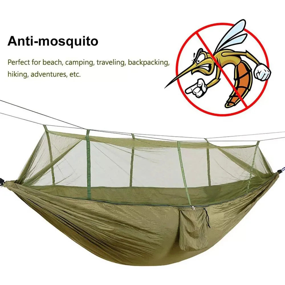 Lightweight Camping Hammock with Net 210T Nylon Single Hammock 300kg Load Capacity for Outside Hiking Backpack Travel Backyard