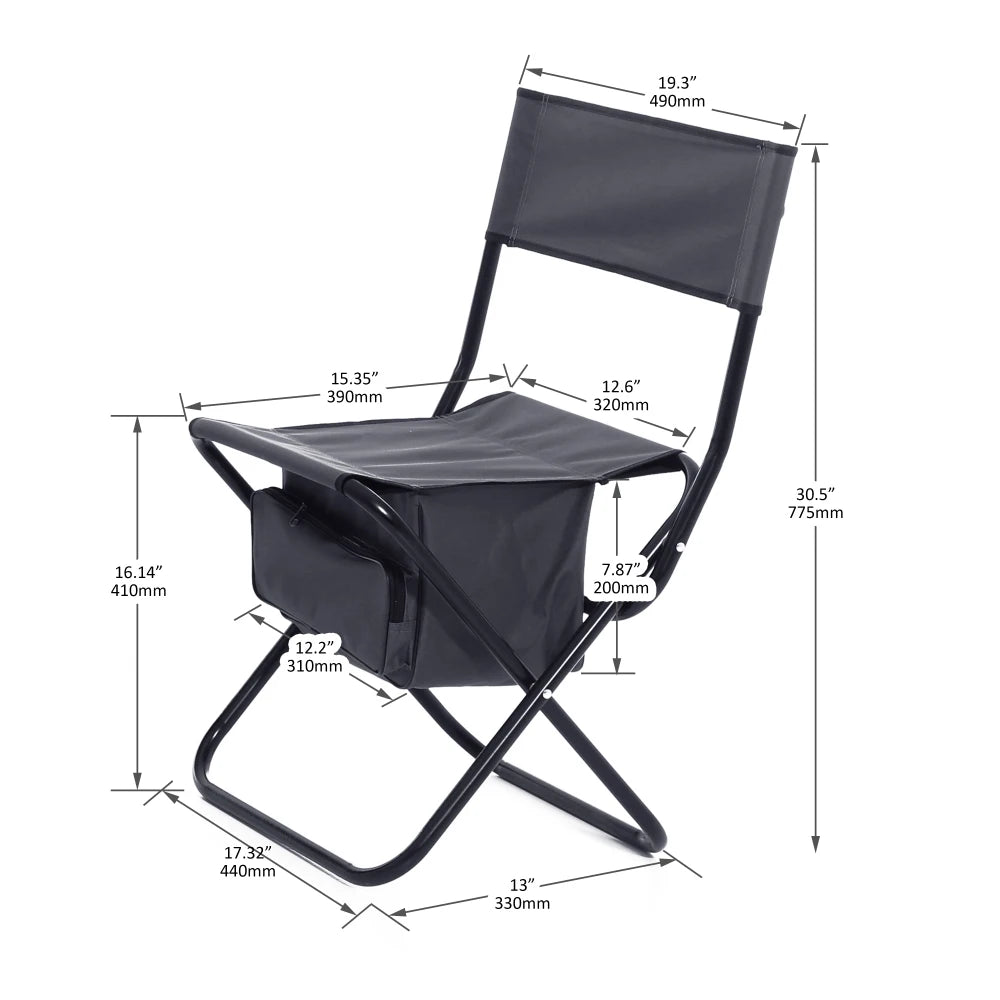 2-piece Folding Outdoor Chair with Storage Bag Steel Pipe Frame 280lbs Capacity Anti-slip Feet for Camping Picnics Fishing