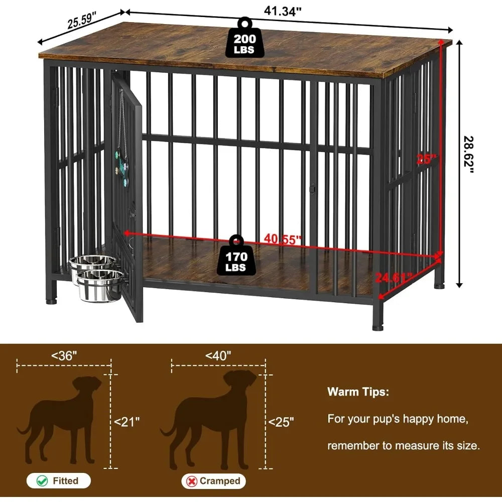 Foldable Dog Crate Furniture - No-Assembly Decorative Kennel for Large Dogs, Wooden Indoor Pet Cage