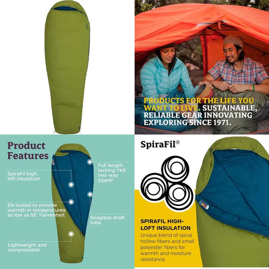 Voyager 45° or 55° Mummy Sleeping Bags, Synthetic Spirafil Insulation for Camping & Backpacking