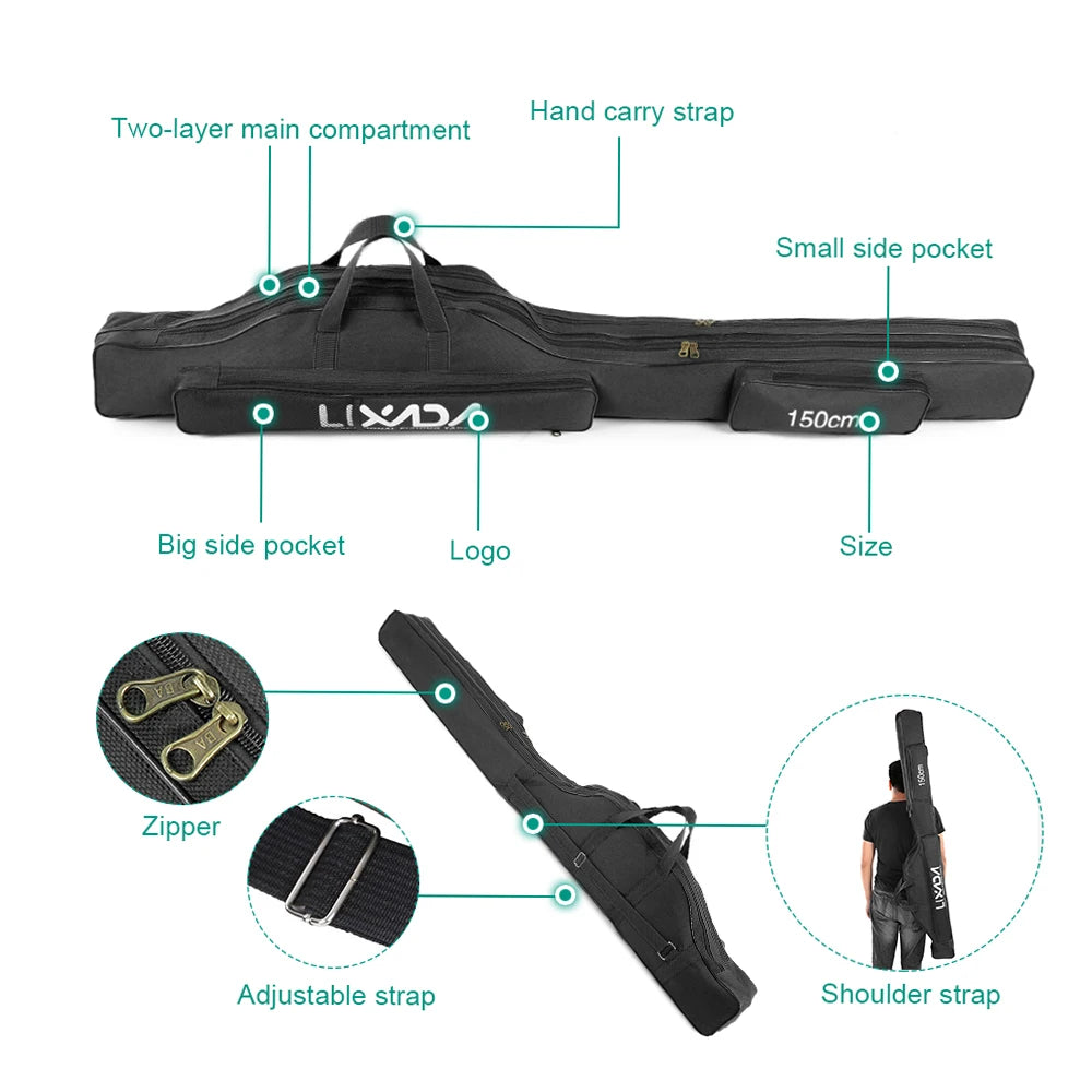 Lixada 100/130/150cm Fishing Bag Portable Folding Fishing Rod Reel Bag Fishing Tackle Carry Case Carrier Bag backpack fishing