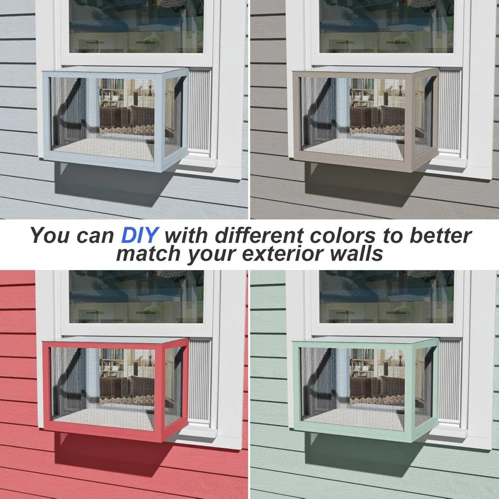 Cat Window Box, Universal Cat Window Perch Catio with Waterproof Transparent Top Fits Double Hung Frames 24" to 42.5" Wide, for