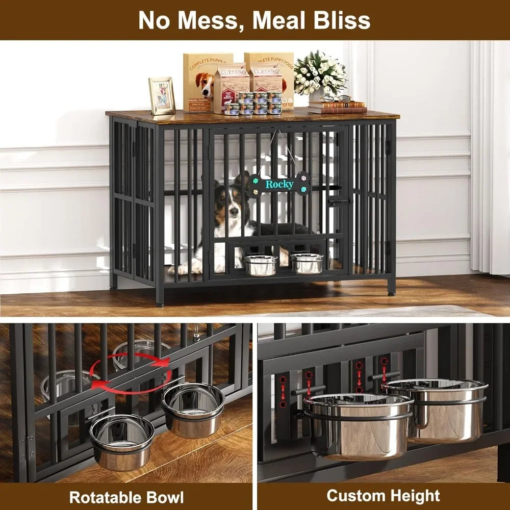 Foldable Dog Crate Furniture - No-Assembly Decorative Kennel for Large Dogs, Wooden Indoor Pet Cage