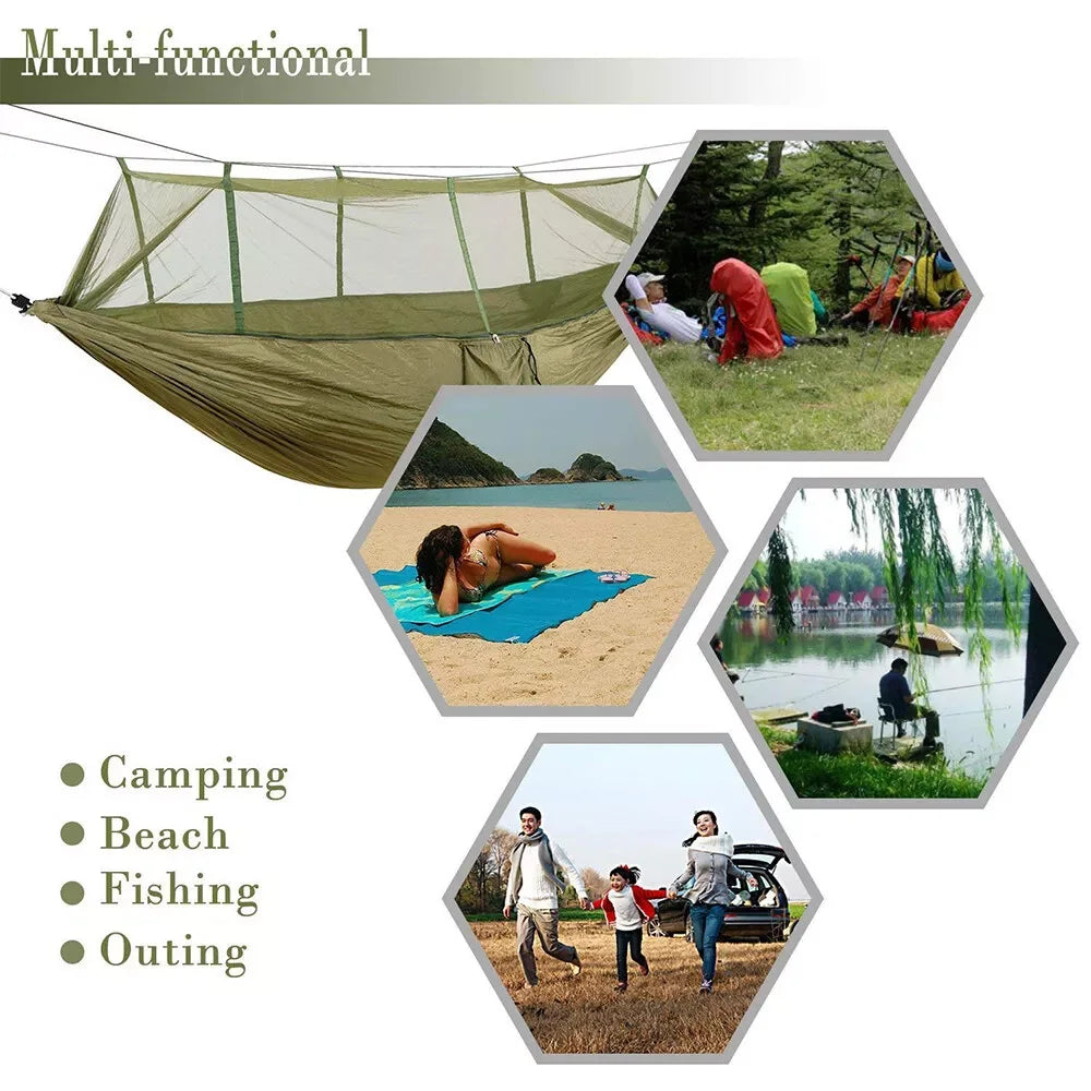 Lightweight Camping Hammock with Net 210T Nylon Single Hammock 300kg Load Capacity for Outside Hiking Backpack Travel Backyard