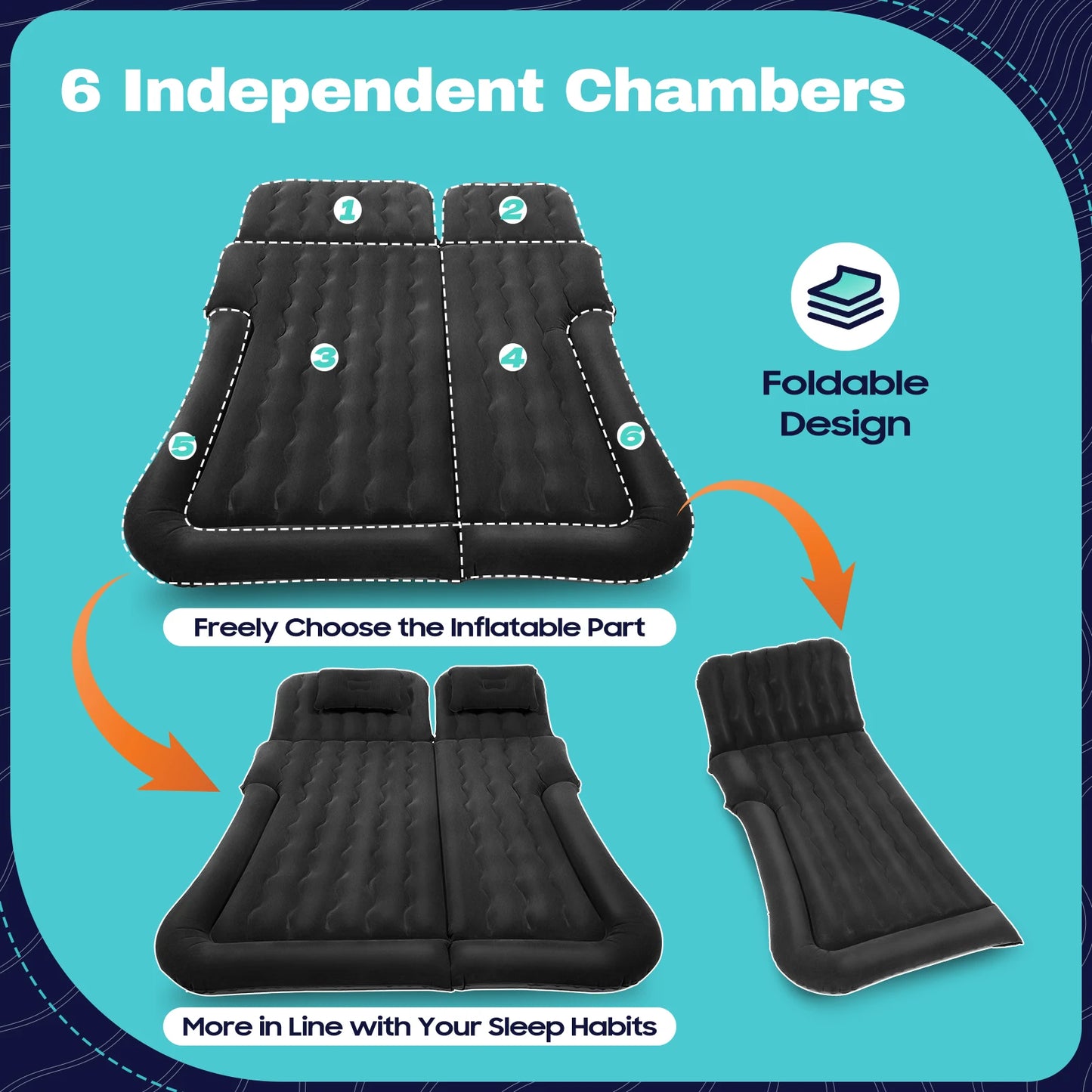 Universal Foldable Inflatable Bed Portable Inflatable Mattress Set Car Back Seat Sleeping Flocking Air Bed Cushion w/Pump+Pillow