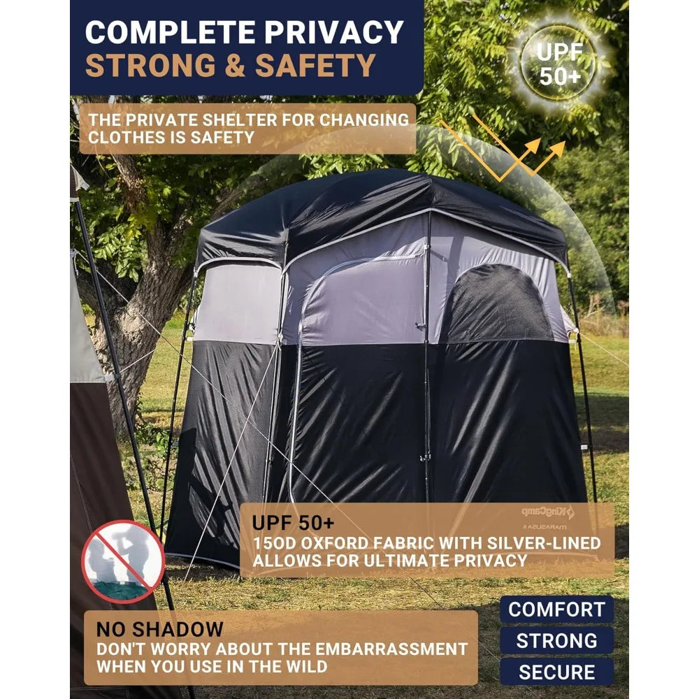 Camping Shower Tent, Portable Outdoor Privacy Toilet & Changing Tent Windproof & Waterproof Easy Setup 1 or 2 Room Shelter with