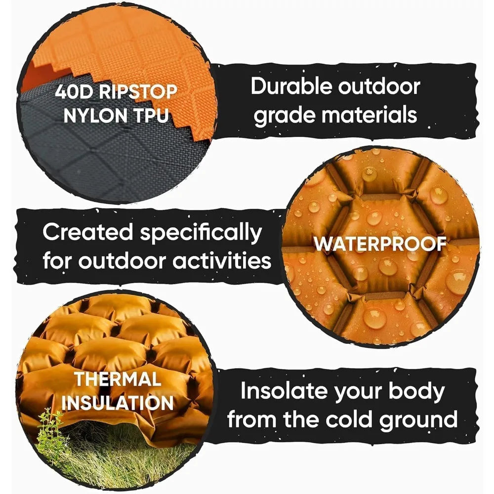 2 Pack Sleeping Pad for Camping, Ultralight Inflatable Sleeping Mat, Compact Lightweight Self Inflating Camping Air Mattress fo