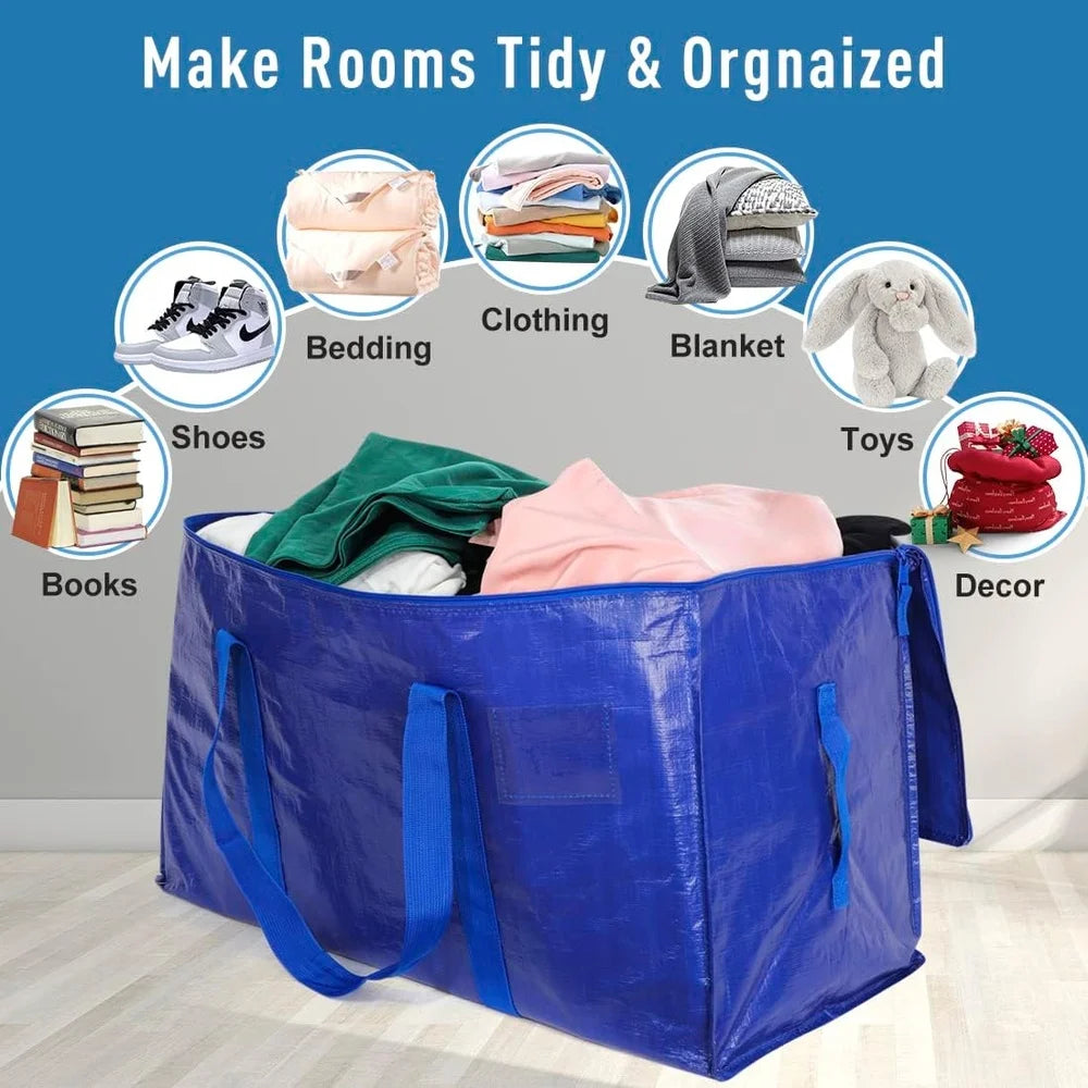 Extra Large Moving Storage Bags Heavy Duty Tote Zippered Organizer Durable Carrying Handles Perfect Travel Clothing Bedding Toys