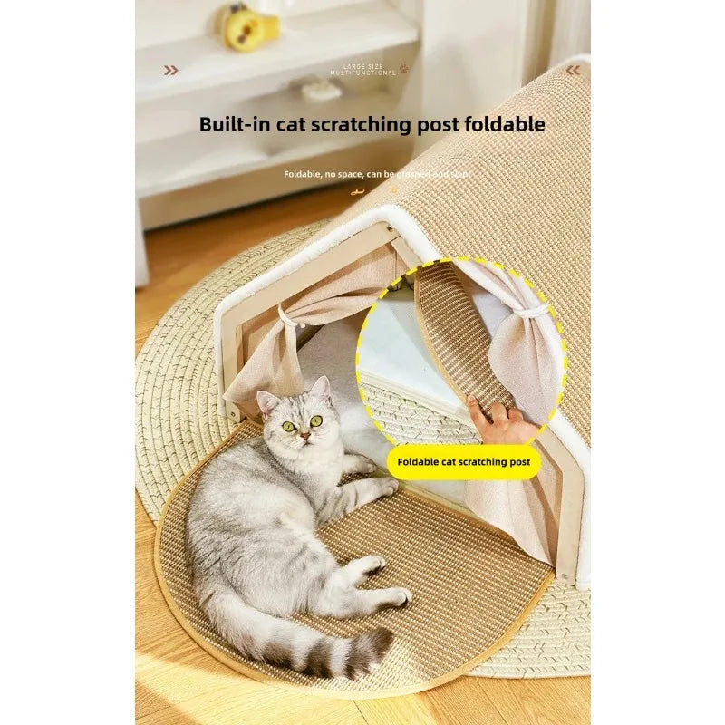 Cat Nest Winter Warm  Villa House Shell Semi-enclosed Sleeping Bag  Scratching Board Does Not Drop Scraps Sisal