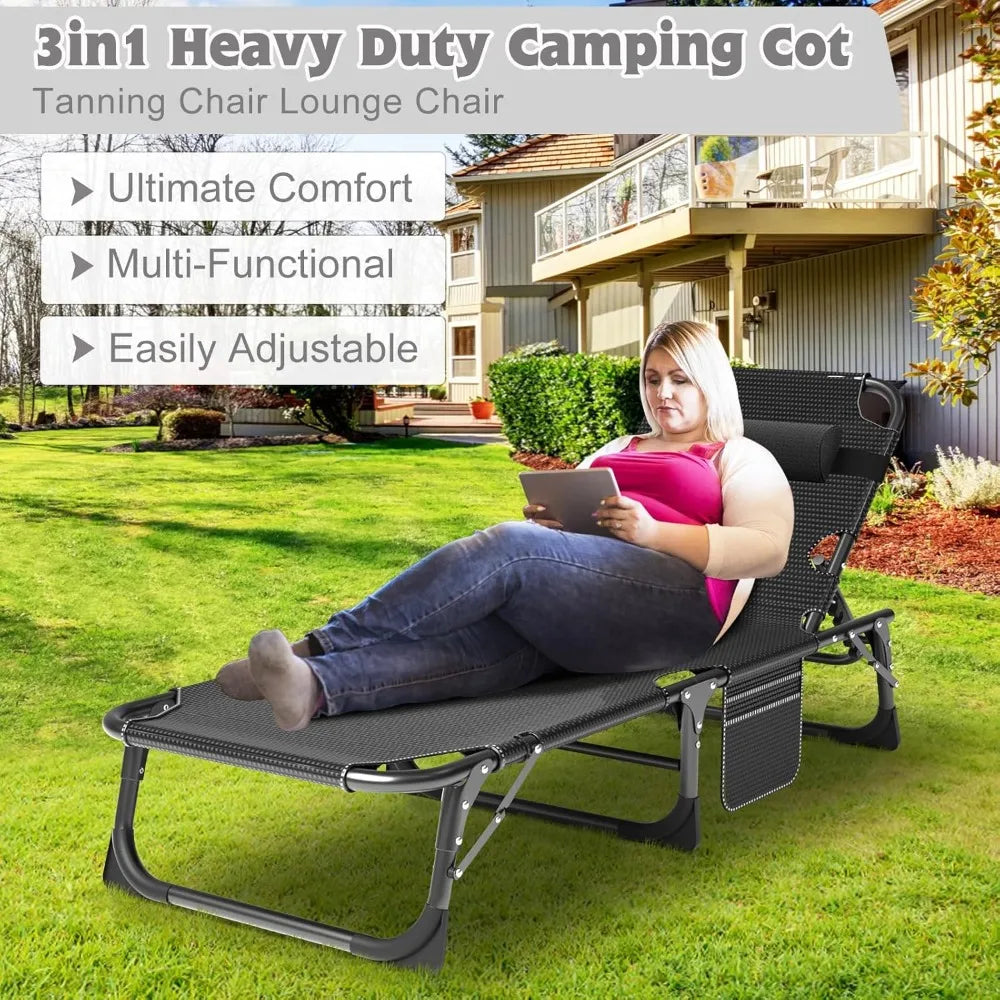 Chaise Lounge Chair,5 Positions Padded Outdoor Tanning Chair,Heavy Duty Portable Lounge Chair for Outdoor Sunbathing Patio Pool