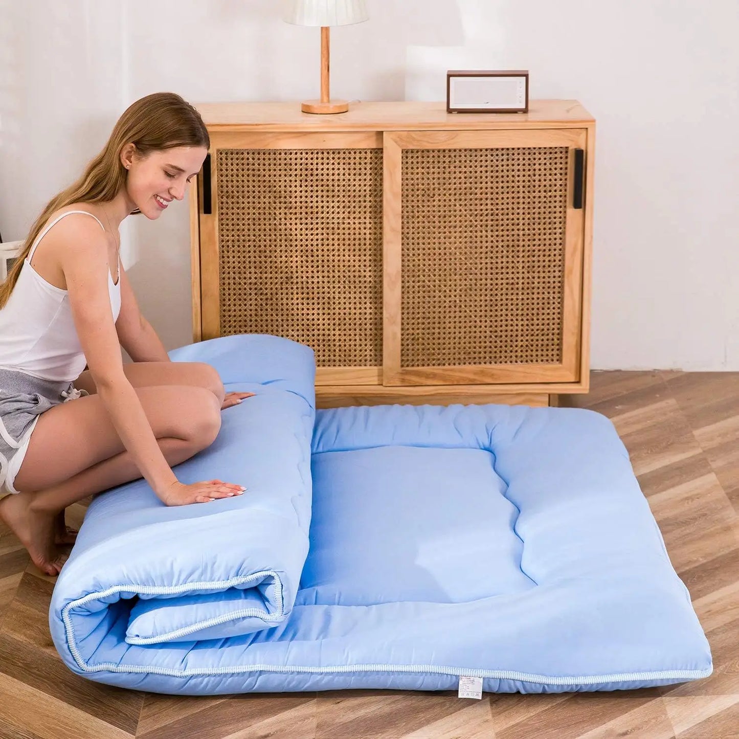 Japanese Floor Mattress Futon Mattress, Thicken Tatami Mat Sleeping Pad Foldable Roll Up Mattress Boys Girls Dormitory Mattress