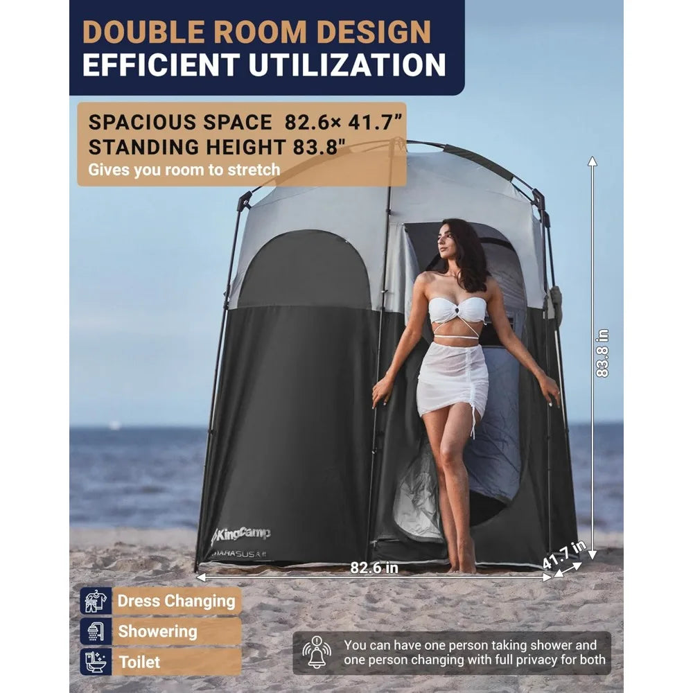 Camping Shower Tent, Portable Outdoor Privacy Toilet & Changing Tent Windproof & Waterproof Easy Setup 1 or 2 Room Shelter with