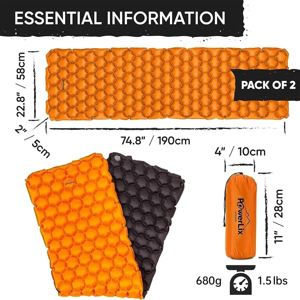 2 Pack Sleeping Pad for Camping, Ultralight Inflatable Sleeping Mat, Compact Lightweight Self Inflating Camping Air Mattress fo