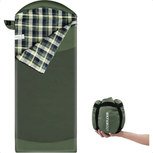 Backpacking Flannel Sleeping Bag Lightweight for Adults Hiking Ultralight Compact Sleeping Bag Portable Warm Weather Summer wit